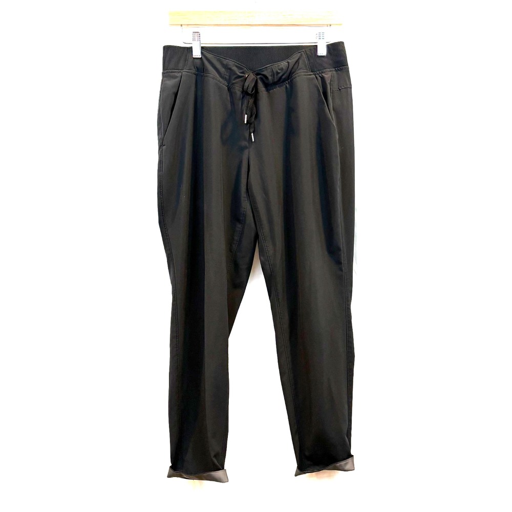 Athleta Women's Pants, Black with Silver Cuff, Stretch, Drawstring Waist-Size 10